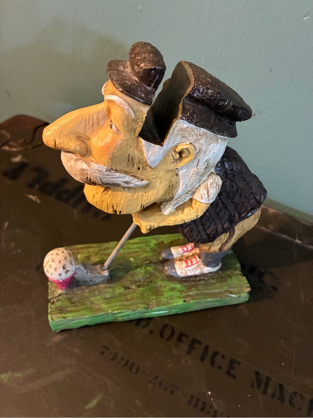 Hand-Painted Wooden Golfer Figurine in Yellow and Black - Decorative Home Accent